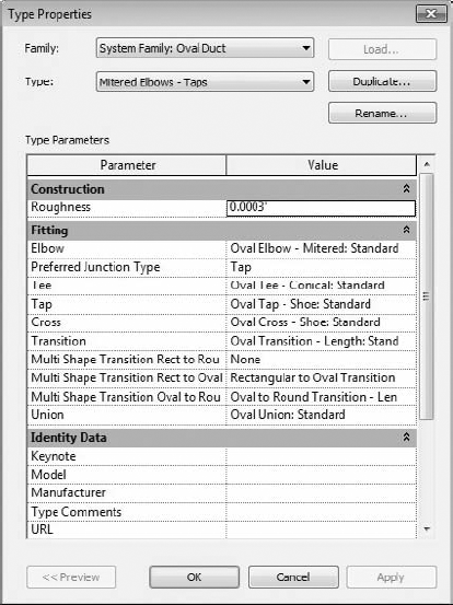 Oval Duct settings