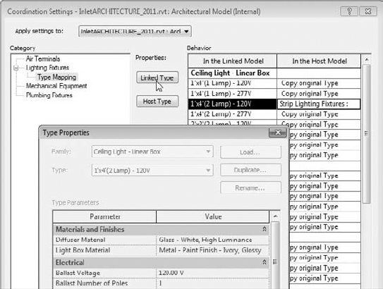 Type properties shown in the Coordination Settings dialog box