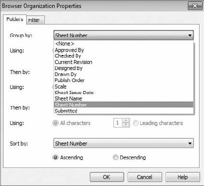 Parameters available for sheet organization