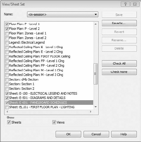 View/Sheet Set dialog box for printing