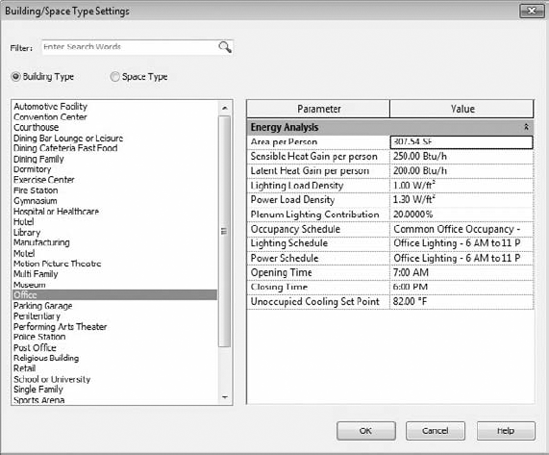 Building/Space Type Settings