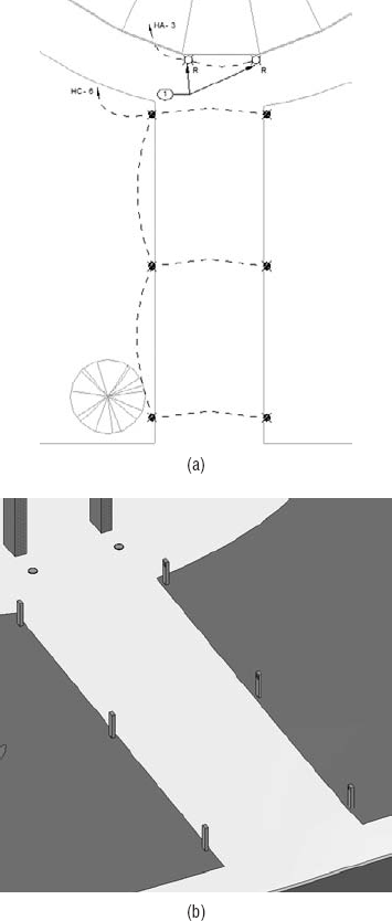 Site lighting fixtures in (a) 2D and (b) 3D views