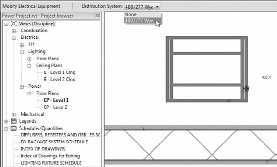 Distribution System drop-down for a transformer