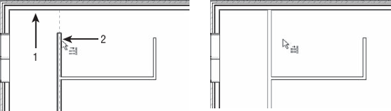 Extend walls to references by picking the target (1), then the wall to extend (2).