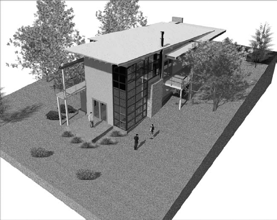 A toposurface can host components such as trees, entourage, and vehicles.