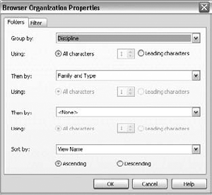 Use view parameters to create folders in the Project Browser.