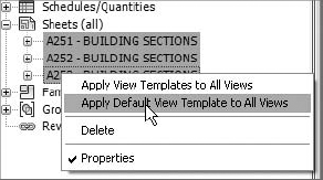 Reapplying default templates to views on sheets