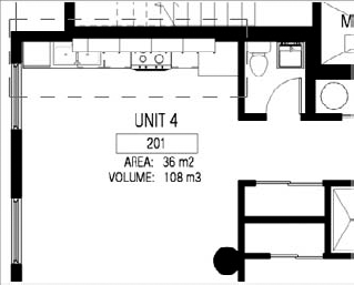A custom room tag showing room name, number, area, and volume