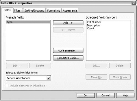 Adding fields to the Note Block schedule