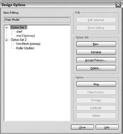 The Design Options dialog box