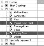 Project base point and survey point are found under Site in Visibility/Graphics Overrides.