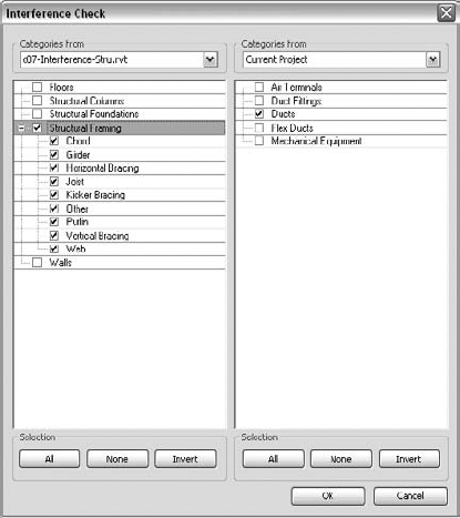 Select categories to be included in an Interference Report.