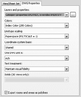 DWG properties for exporting