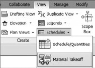 Selecting Material Takeoff from the Schedule fly-out