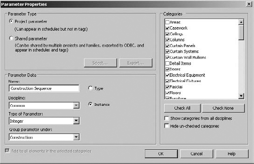 Creating a construction sequence instance parameter for project geometry