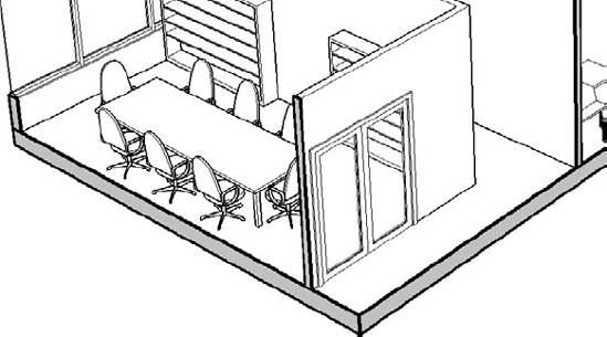 Regions between host elements are shown as discrete geometries.