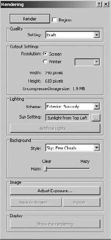 Rendering dialog box