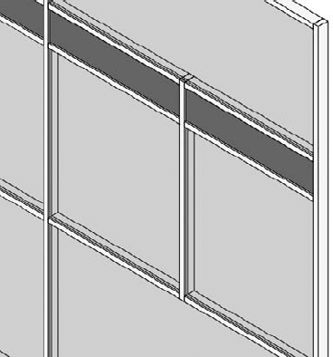 Mullions are applied to the segment added in the center panels.