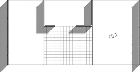 Completed application of carpet tile material to a split face on a floor