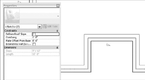 Uncheck the Defines Slope parameter for two of the roof's boundary lines.