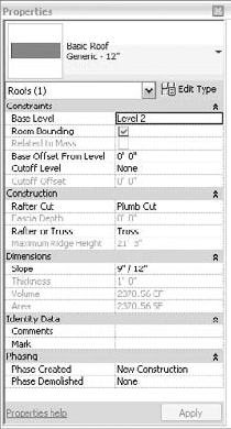 Roof instance properties