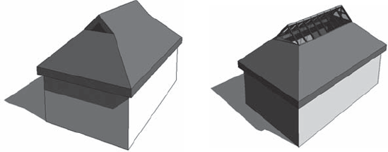 The cutoff level applied to the main roof and a secondary roof built on top of the main roof using the cutoff level as a base