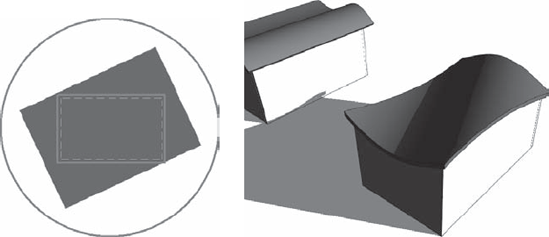 The Vertical Opening tool with two sketch loops trims the roof to the inner loop.