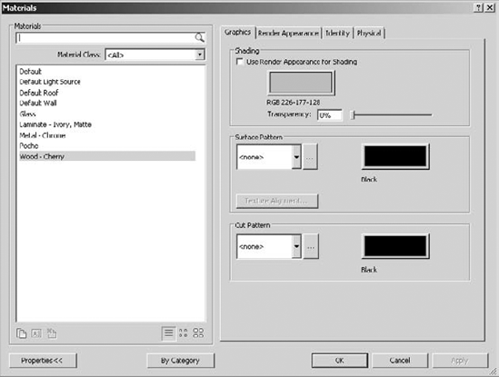 Shading and Transparency in the Materials dialog box