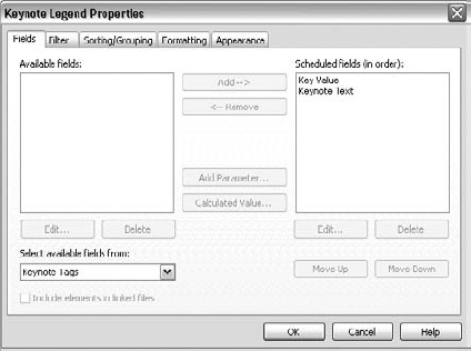 The Fields tab of the keynote legend