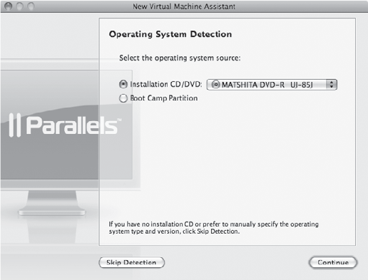 Creating a new virtual machine in Parallels