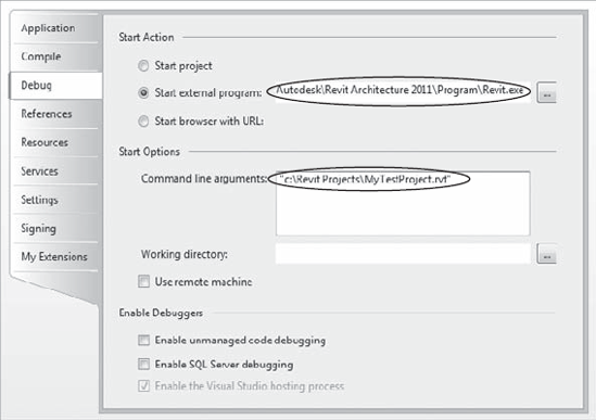 Setting debug options in Visual Studio