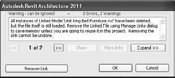 Warning that all instances of linked file have been removed