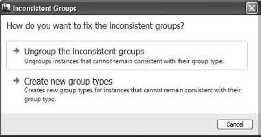 Inconsistent Groups dialog box