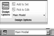 The Design Options panel and Design Options on the Status bar