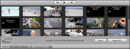 The Import window displays video files saved on your Flip camera.