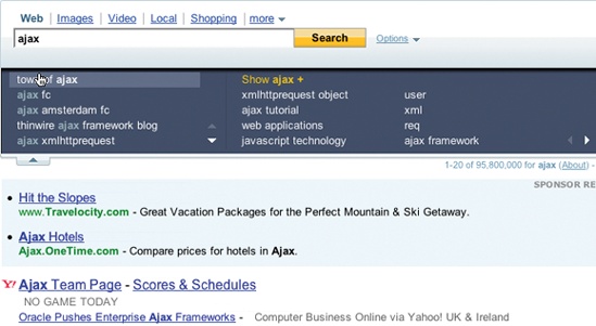 Yahoo! Search combines Live Suggest and Live Search into a single interface