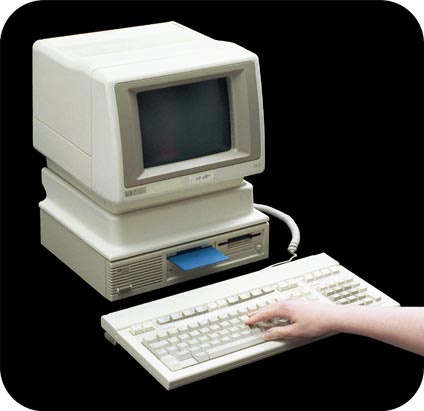 Released in 1983, the HP 150 didn't have a traditional touchscreen, but a monitor surrounded by a series of vertical and horizontal infrared light beams that crossed just in front of the screen, creating a grid. If a user's finger touched the screen and broke one of the lines, the system would position the cursor at (or more likely near) the desired location, or else activate a soft function key. Courtesy Hewlett-Packard.