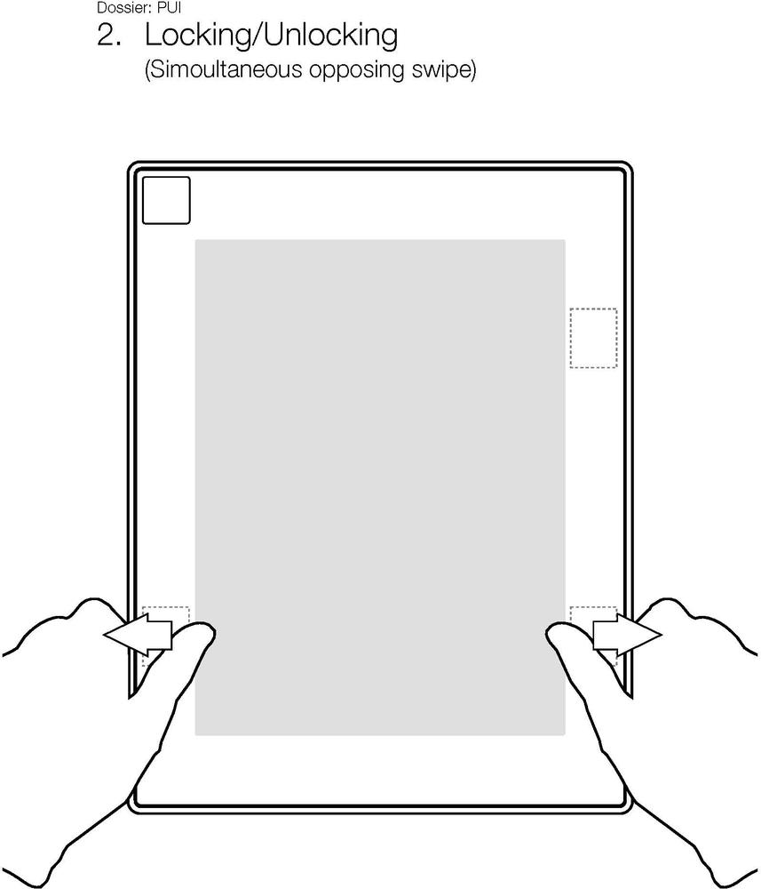 An example of a simple, single-frame keyframe, showing how this tablet device with small touchpads can be locked. Courtesy David Fisher and Plastic Logic.