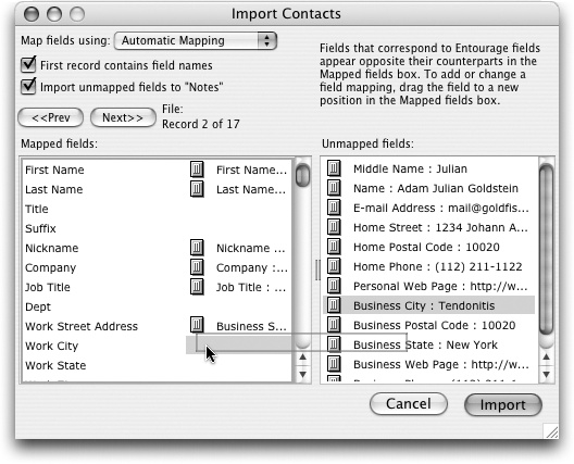 Drag the fields on the right to the matching fields on the left. Funny how Microsoft’s quirks transcend operating systems.