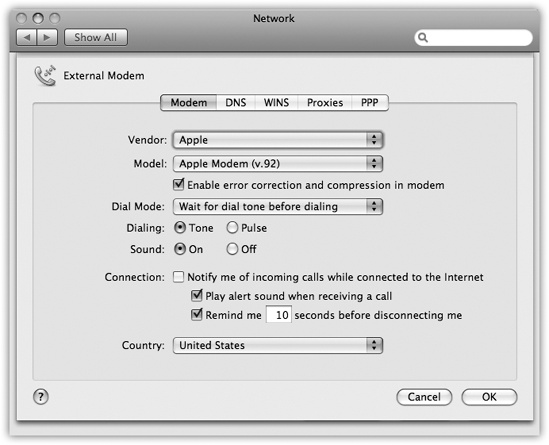 Dial-up modems may be fading in the era of high-speed Internet connections, but they’re not dead yet. Mac OS X still offers a full panoply of tweaky settings.