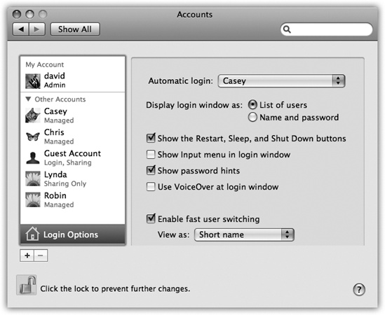 These options make it easier or harder for people to sign in, offering various degrees of security. By the way: Turning on “Name and password” also lets you sign in as >console, a troubleshooting technique for people who are comfortable typing Unix commands.