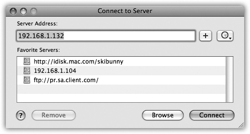 The Sidebar method of connecting to shared disks and folders is quick and easy, but it doesn’t let you connect to certain kinds of disks. The Connect to Server method entails plodding through several dialog boxes and doesn’t let you browse for shared disks, but it can find just about every kind of networked disk.