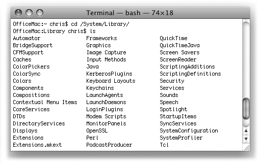 On the Web, Mac OS X’s Terminal is one of the most often-discussed elements of Mac OS X. Dozens of step-by-step tutorials for performing certain tasks circulate online, usually without much annotation as to why you’re typing what you’re typing. As you read this chapter, remember that capitalization matters in Terminal, even though it doesn’t in the Finder. As far as most Unix commands are concerned, Hello and hello are two different things.