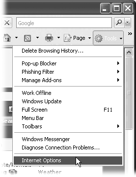 When you read in a Missing Manual, “Choose Tools→Internet Options,” that means: “Click the Tools menu to open it. Then click Internet Options in that menu.”