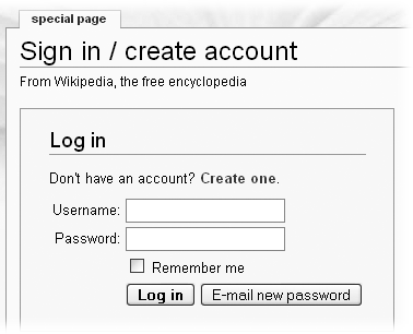 Wikipedia’s standard sign-in screen includes a “Create one” link for you to create an account and get yourself a user name.