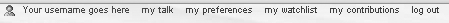 After you get a new account, six links show up at the top of the screen. The leftmost two links are red; the other four are blue (the bust-like image at the far left isn’t a link). A red link means that a page doesn’t exist—yet. Once you or someone else has put some content on your user page and your user talk page, two links will turn blue.