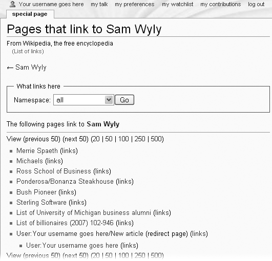 There are nine direct links to the new Sam Wyly article. The last of the nine is a redirect (which is fine). If there were any double redirects; you’d see a double indentation underneath the redirect. (For more information on redirects, including fixing them, see .)