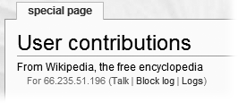 You can get to a listing of blocks made against a user account via a link at the top of the User contributions page. The block log shows any action taken by administrators to block the user account from editing for a hour, day, a week, or some other period, including indefinitely.