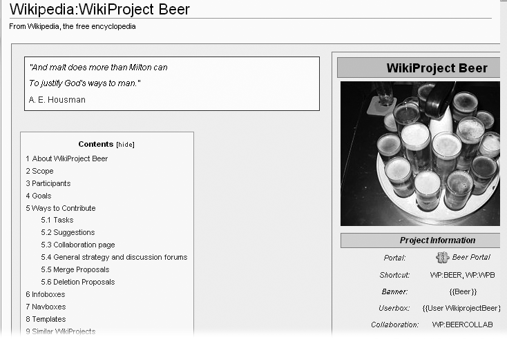 Some WikiProjects, such as the one on beer, may seem worth joining just to have the excuse to pop over to the WikiProject main page to check things out. But WikiProjects aren’t chat rooms—they involve serious work on improving articles in a particular area of Wikipedia.