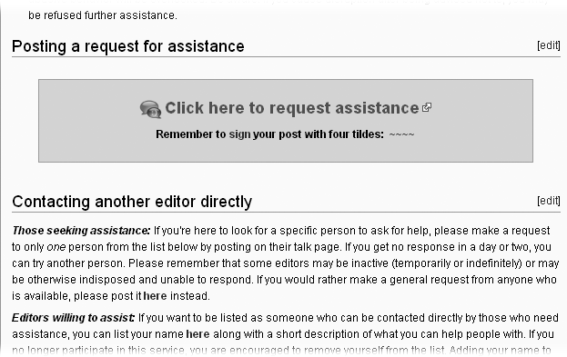 At the Editor assistance page, you can post an open request for any editor who wants to assist you, or you can pick an editor from a list (lower down on the page than shown here). In either case, you can get a personal consultation about any editing situation.
